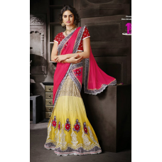 Tremendous Yellow Colored Embroidered Chiffon Net Lehenga Saree